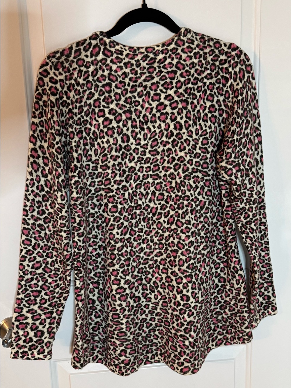 croft & barrow Cream and Pink Leopard Print Crew Neck Sweater - Picture 2 of 13